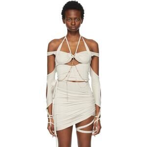 HYEIN SEO Macrame Tie Long Sleeve T-Shirt Off-White - One Size